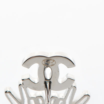 Chanel Crystal CC Peace Sign Emoji Earrings Silver 4 of 5