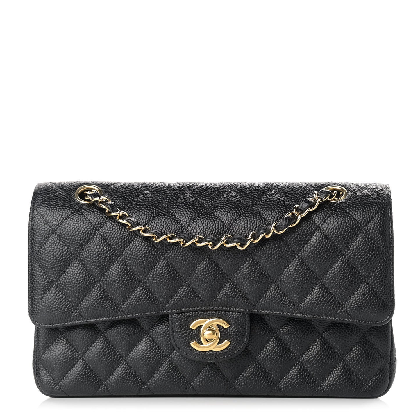 Caviar Quilted Medium Double Flap Black