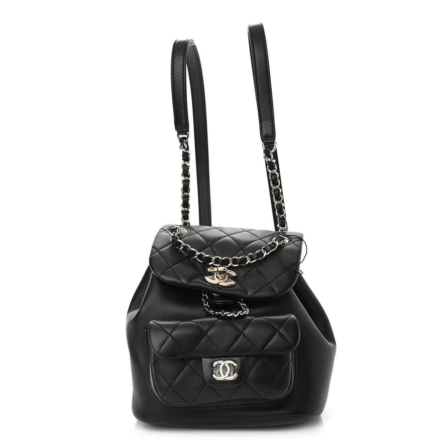 Lambskin Quilted Small Duma Drawstring Backpack Black