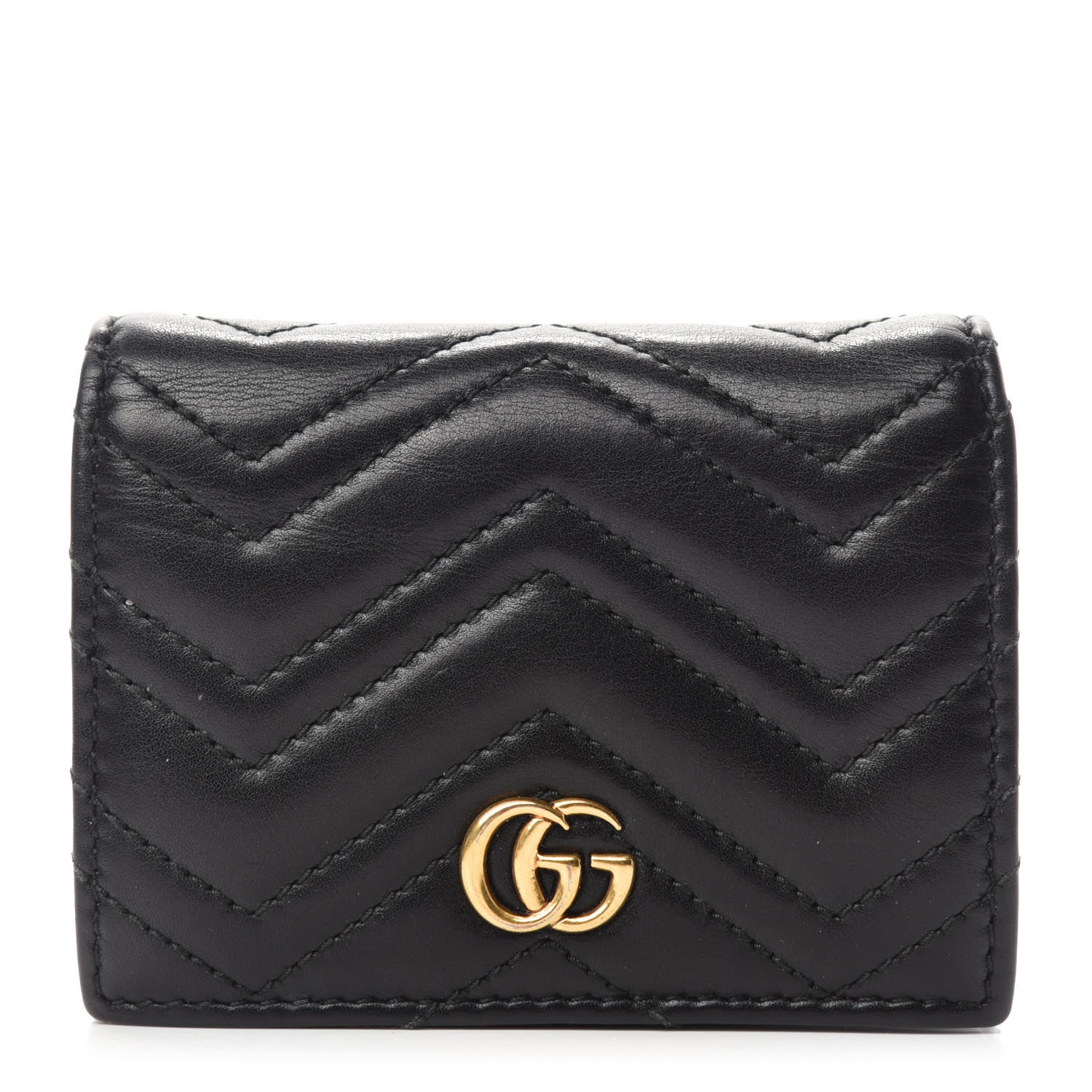 Gucci Calfskin Matelasse GG Marmont Card Case Wallet Black 1 of 9