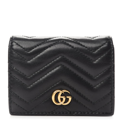 Gucci Calfskin Matelasse GG Marmont Card Case Wallet Black 1 of 9