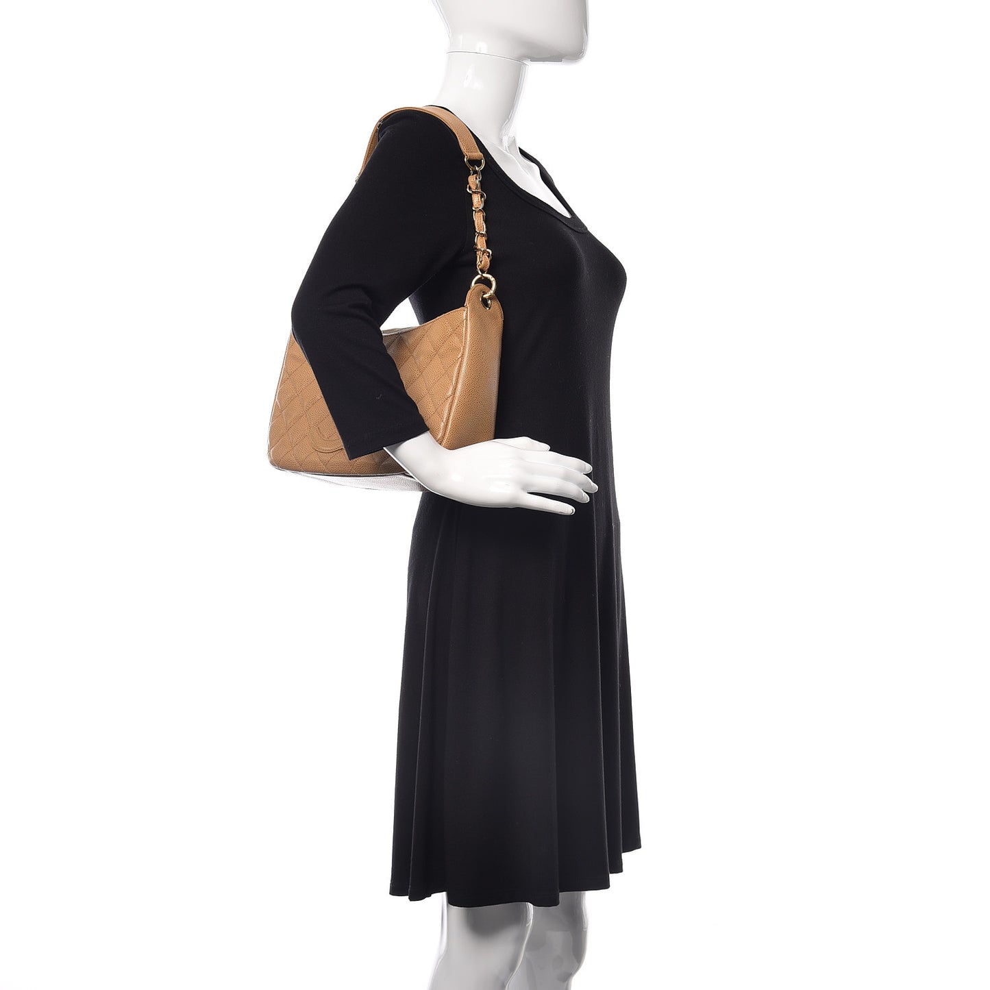 Caviar Quilted Hobo Beige