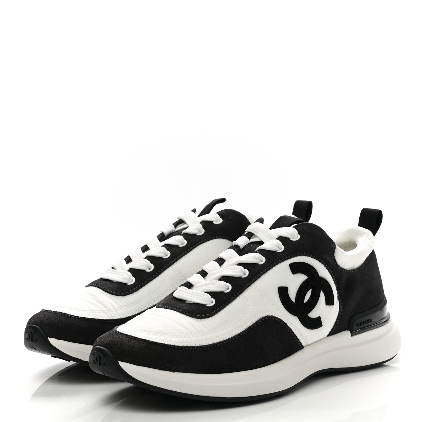 Nylon Suede Calfskin CC Sneakers 37 White Dark Grey