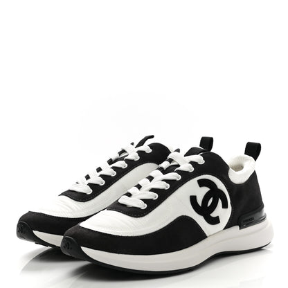 Chanel Nylon Suede Calfskin CC Sneakers 37 White Dark Grey 3 of 8
