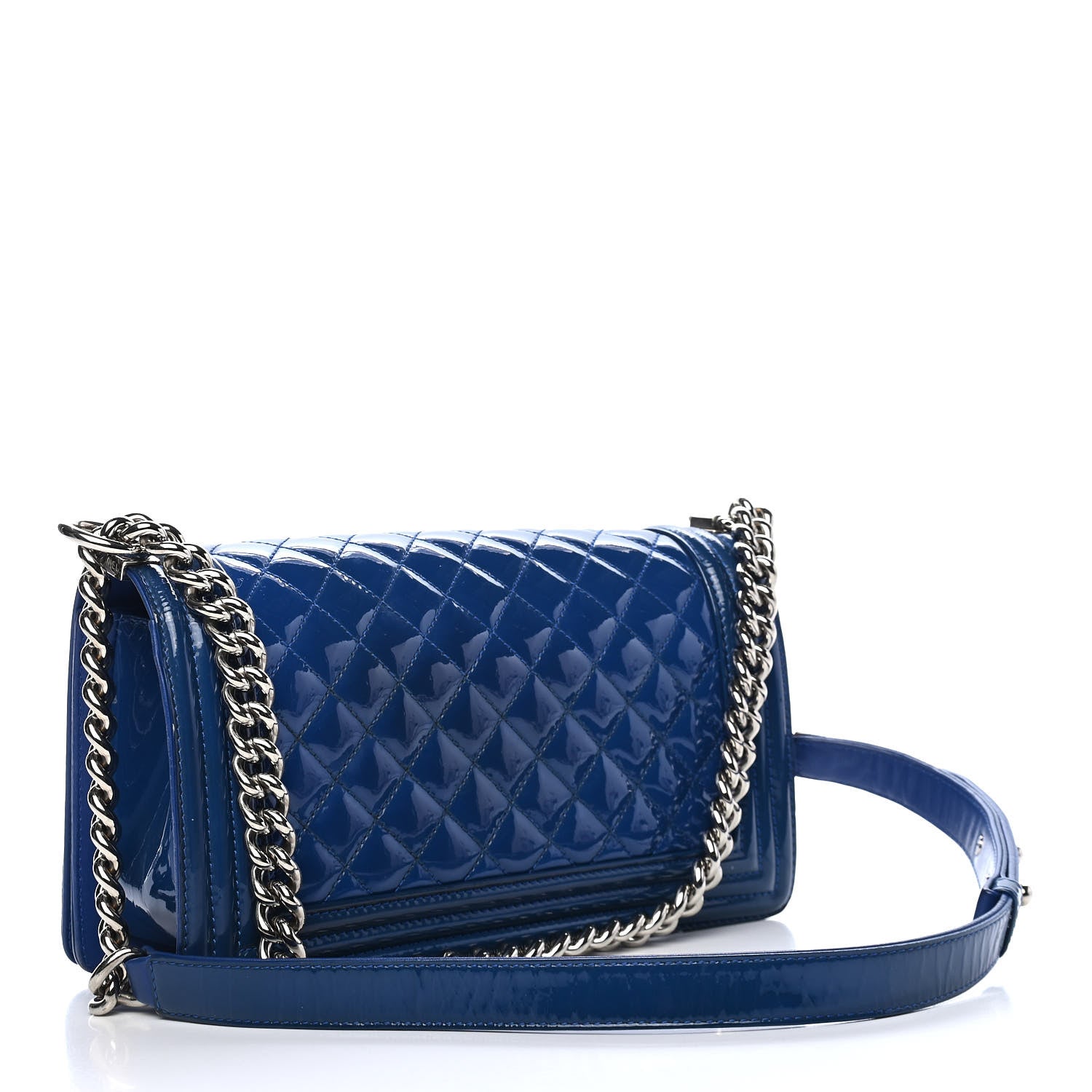 Chanel Patent Calfskin Quilted Medium Plexiglass Boy Flap Blue 3 of 13