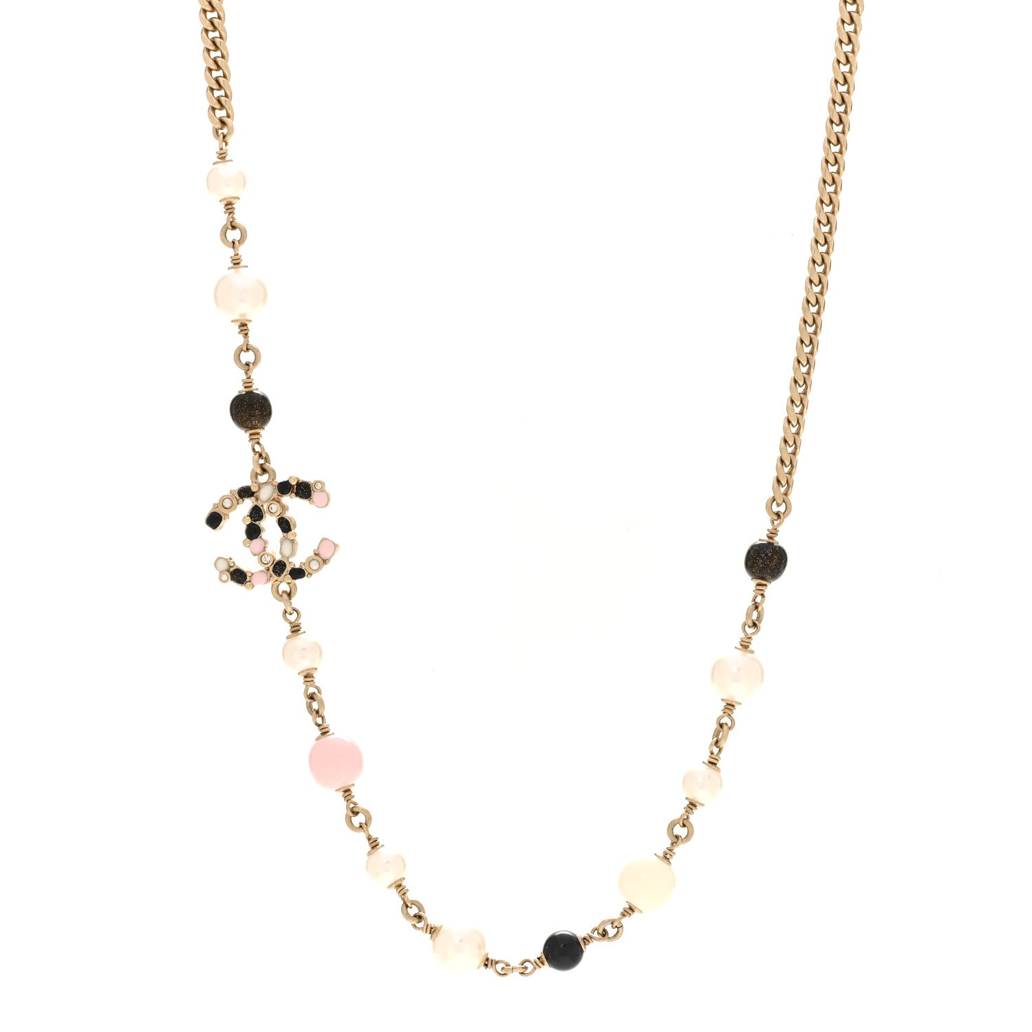 Chanel Pearl Beaded CC Necklace Gold Black White Pink 1 of 5