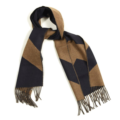 Hermes Cashmere Casaque Chevron Muffler Camel Marine 1 of 4