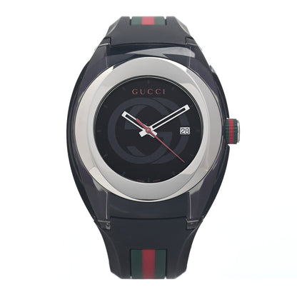 Gucci Stainless Steel Rubber 46mm Sync Web Quartz Watch Black 1 of 5