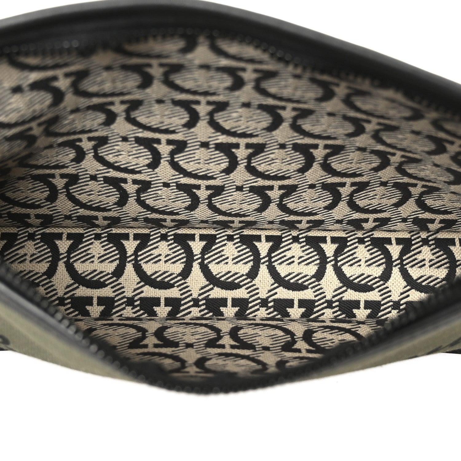 Salvatore Ferragamo Canvas 1927 Signature Wristlet Clutch Khaki Black 5 of 9