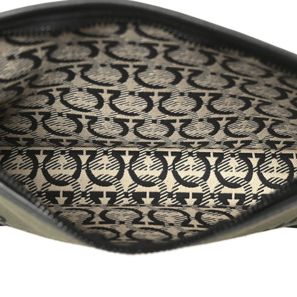 Salvatore Ferragamo Canvas 1927 Signature Wristlet Clutch Khaki Black 5 of 9
