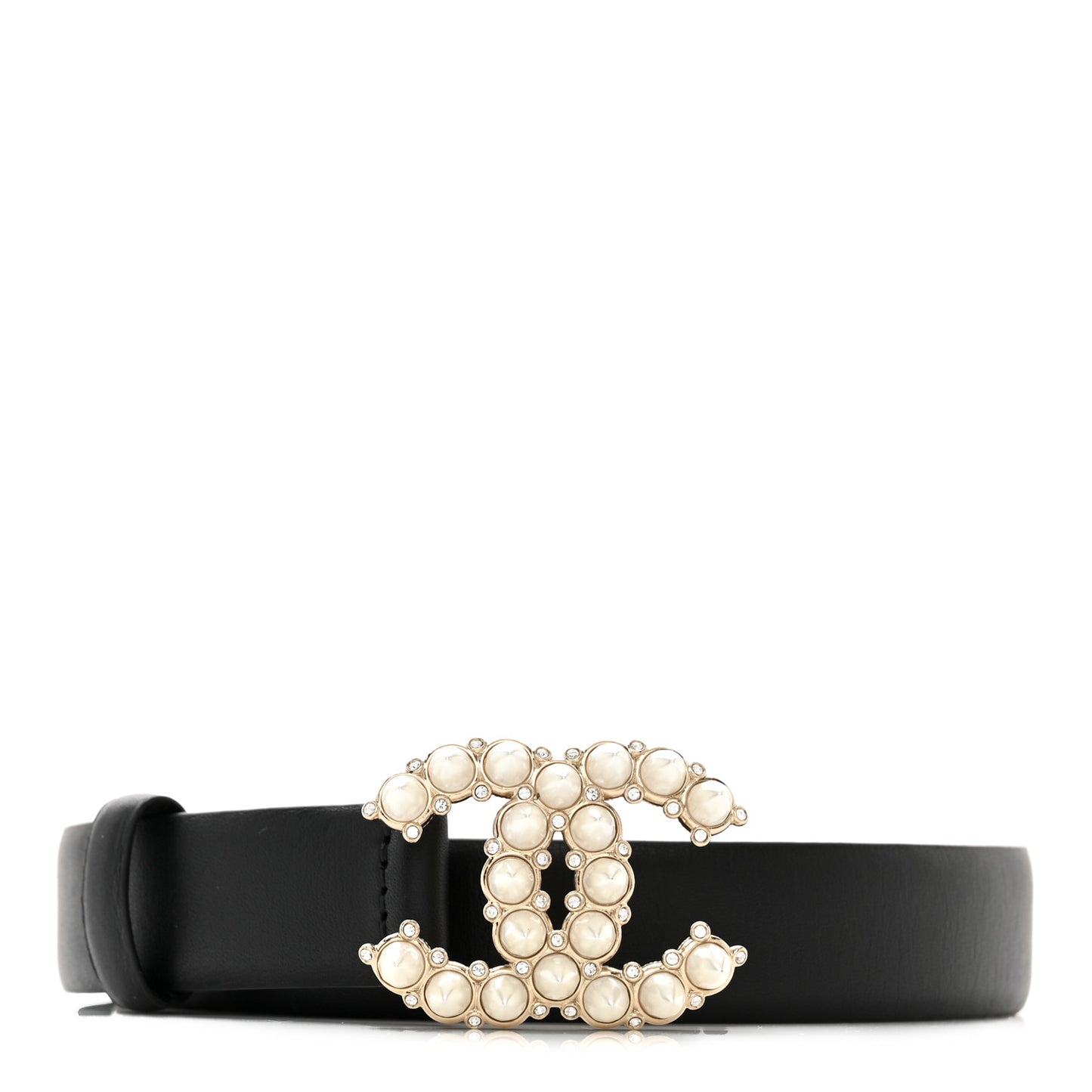 Calfskin Crystal Pearls Coronation CC Belt 80/32 Black