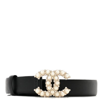 Chanel Calfskin Crystal Pearls Coronation CC Belt 80/32 Black 1 of 6