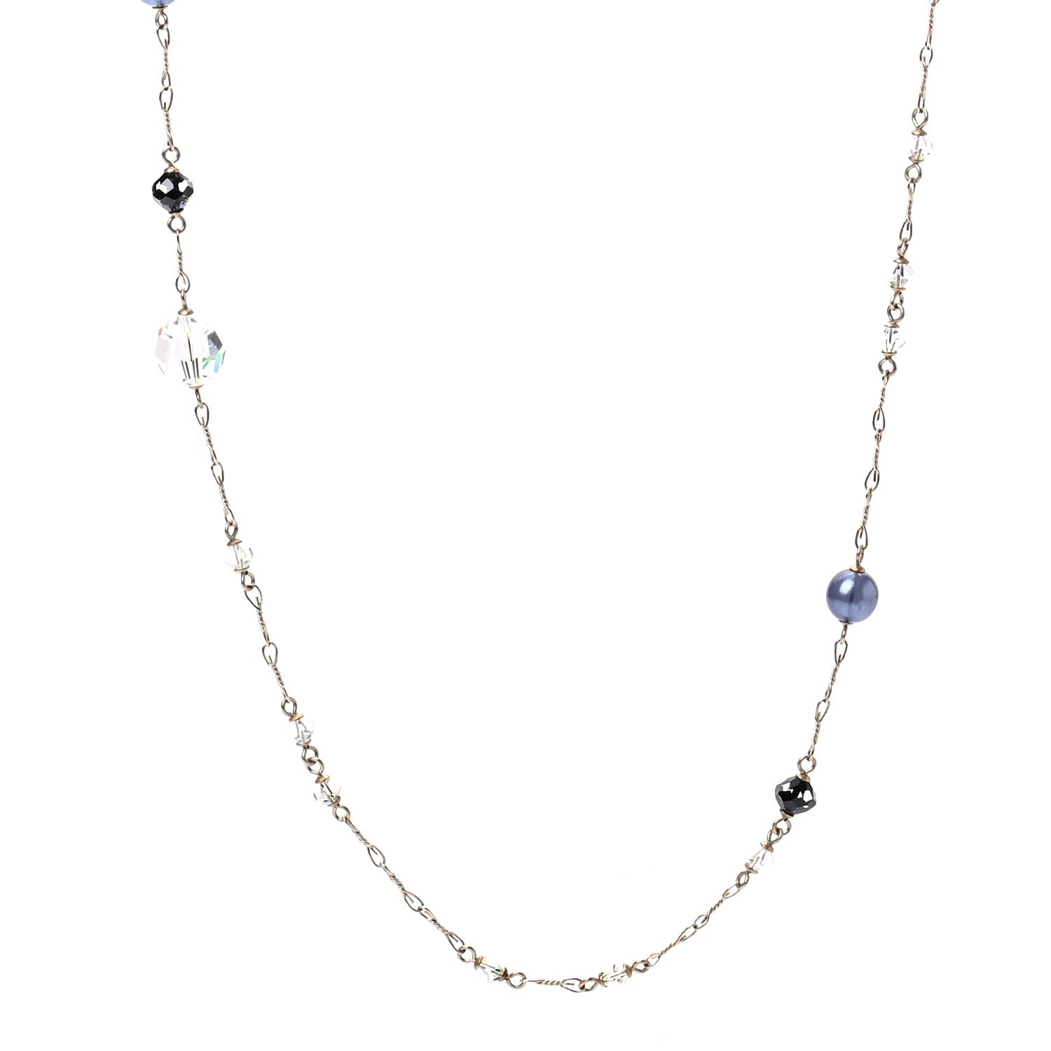 Chanel Crystal Pearl Bead CC Long Necklace Gold Blue 1 of 6