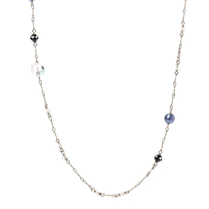 Chanel Crystal Pearl Bead CC Long Necklace Gold Blue 1 of 6