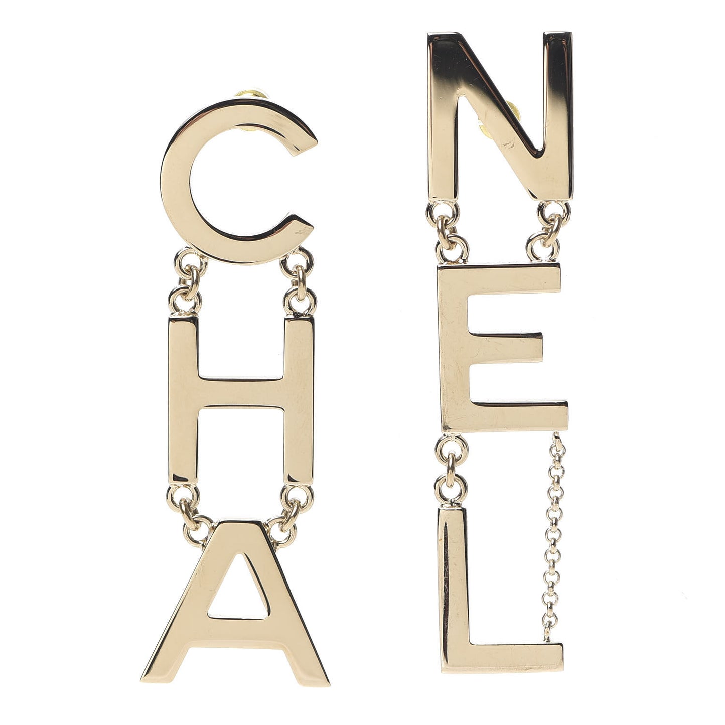 Metal Cha-Nel Logo Drop Earrings Gold
