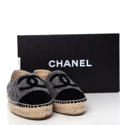 Chanel Tweed Velvet CC Espadrilles 35 Grey Black 12 of 12
