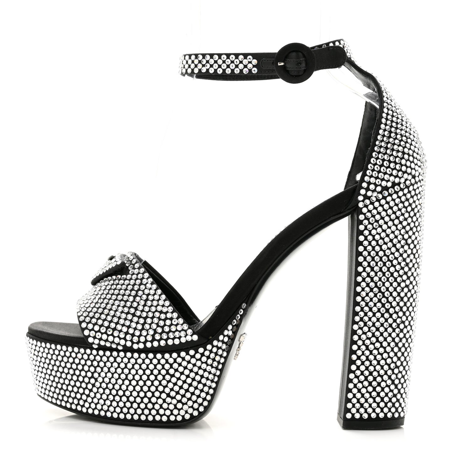 Satin Crystal Triangle Logo 40/135mm Platform Sandals 40 Cristal