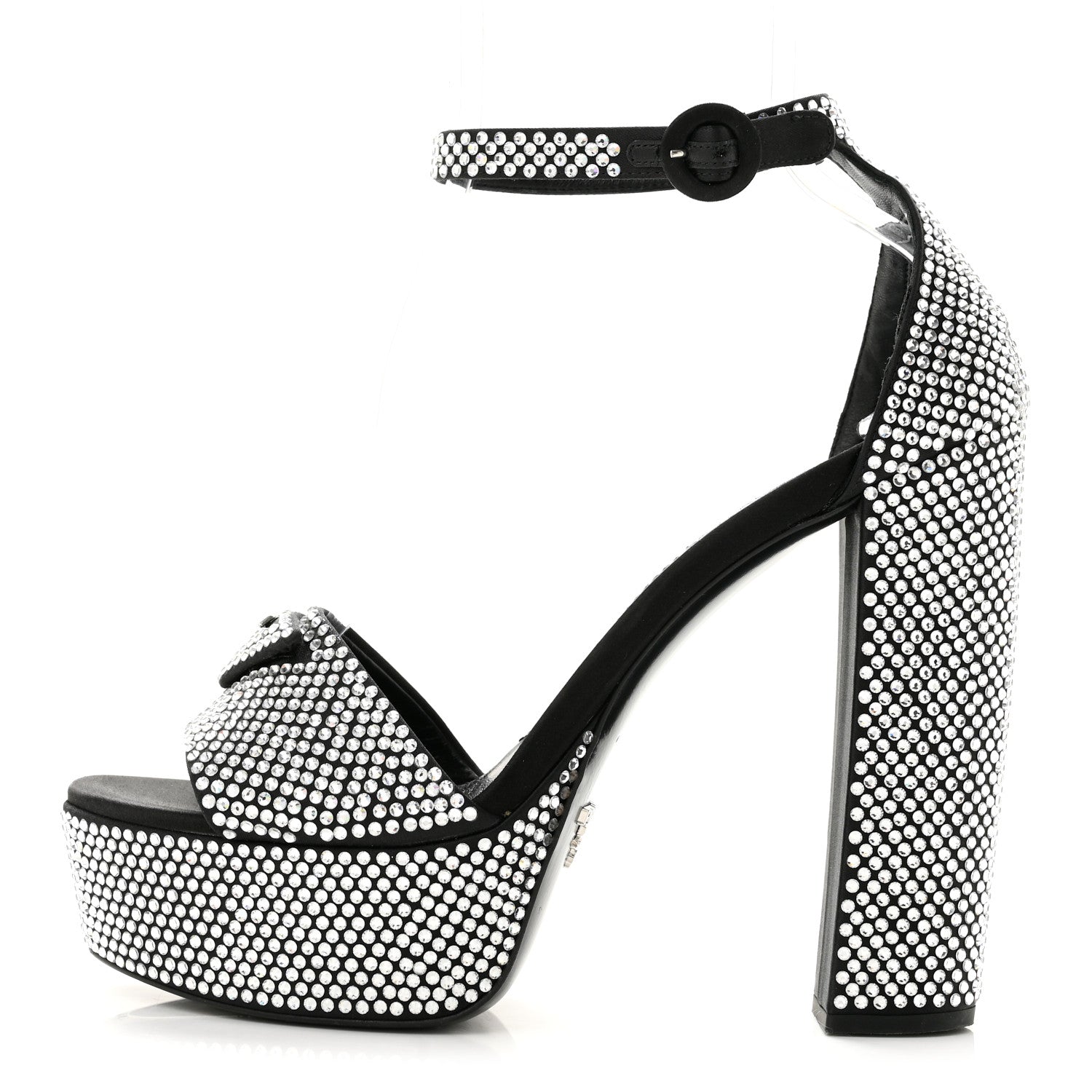 Prada Satin Crystal Triangle Logo 40/135mm Platform Sandals 40 Cristal 1 of 8