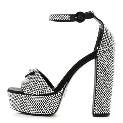 Prada Satin Crystal Triangle Logo 40/135mm Platform Sandals 40 Cristal 1 of 8