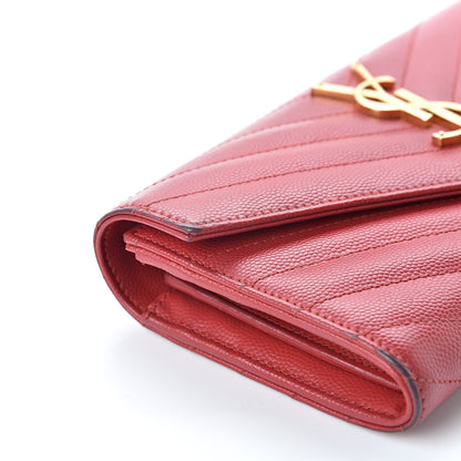 Saint Laurent Grain De Poudre Matelasse Chevron Monogram Flap Wallet Red 17 of 17