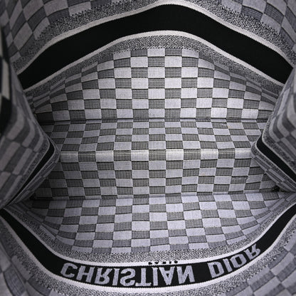 Christian Dior Canvas Embroidered Checkered Book Tote Black White 5 of 10