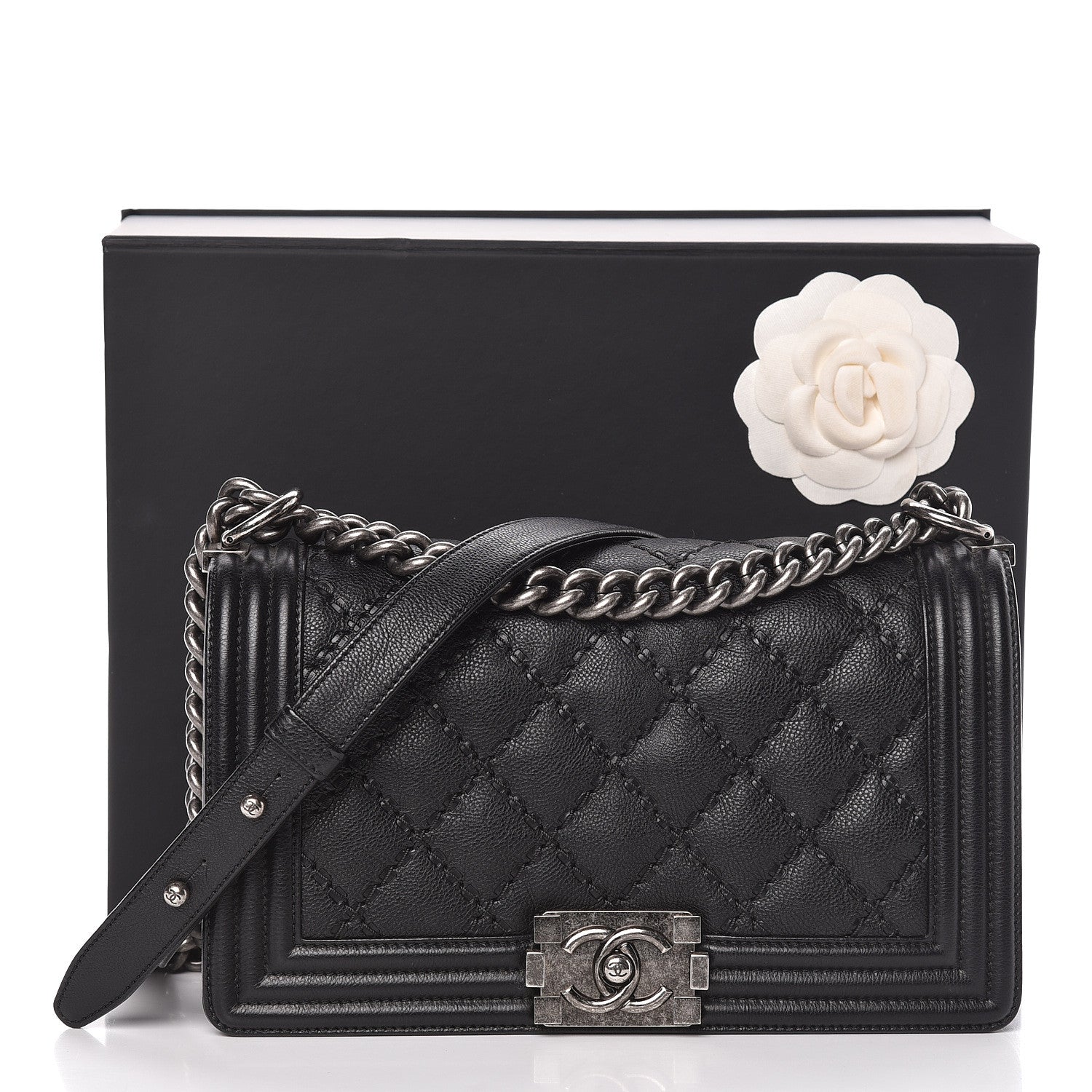 Chanel Calfskin Double Stitch Medium Boy Flap Black 11 of 11