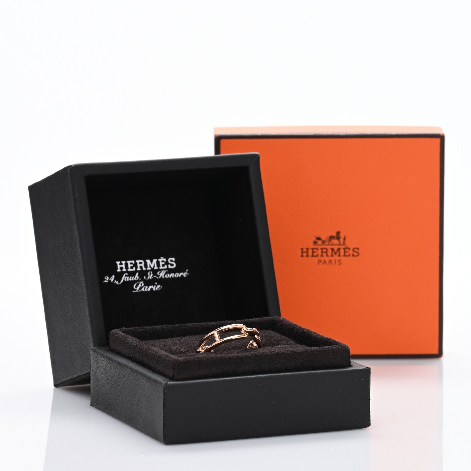 Hermes 18K Rose Gold Diamond PM Chaine d'Ancre Chaos Ring 51 5.75 5 of 5
