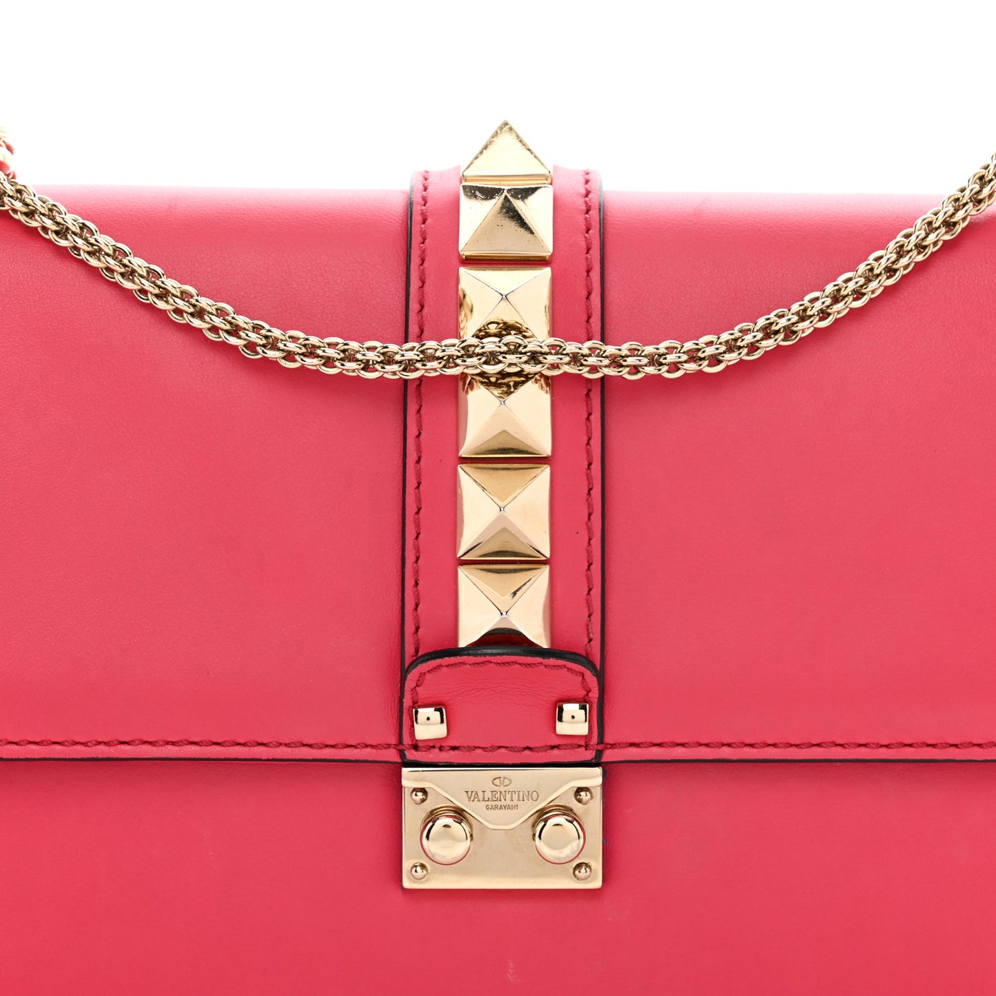 Vitello Medium Glam Lock Rockstud Flap Deep Rose