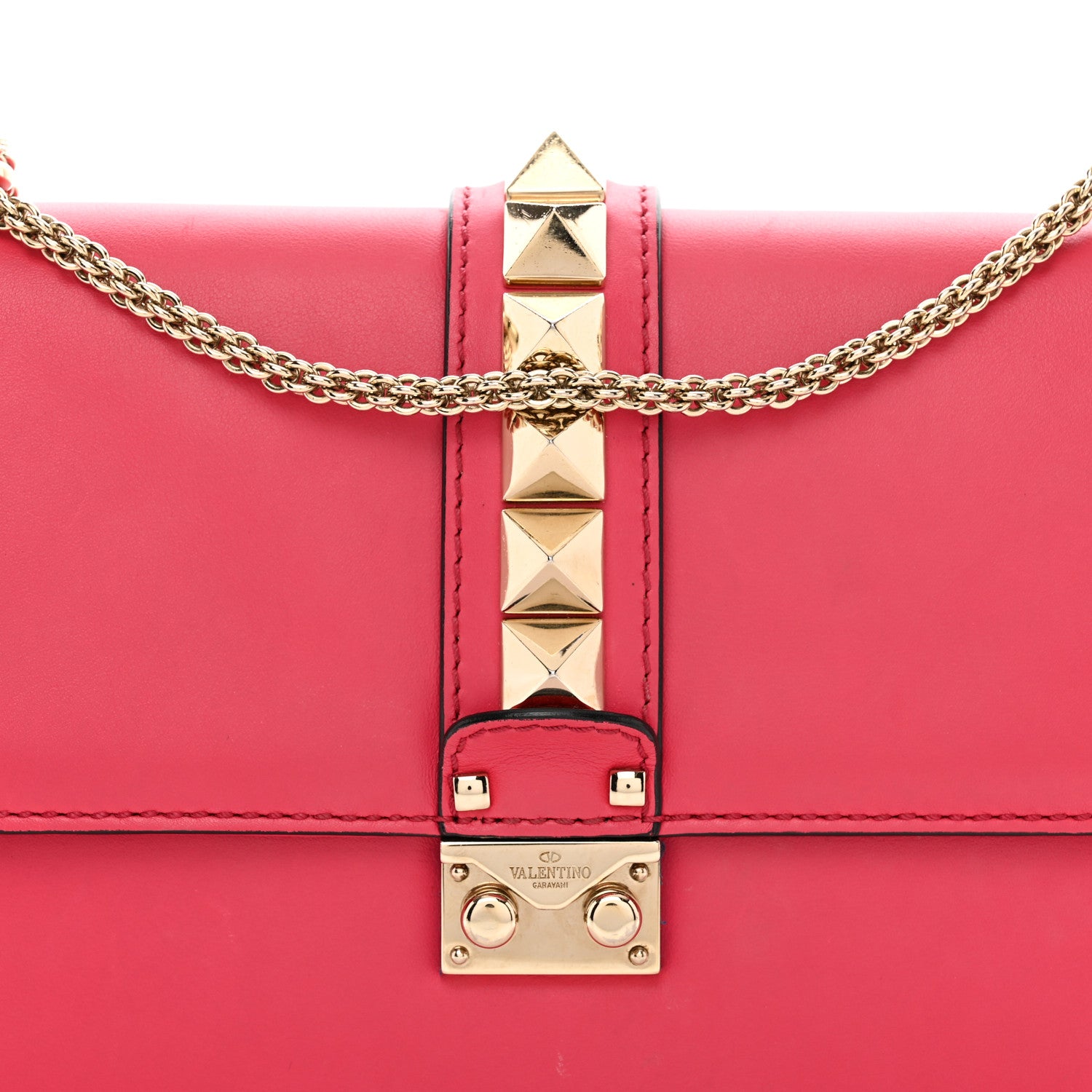 Valentino Garavani Vitello Medium Glam Lock Rockstud Flap Deep Rose 7 of 10