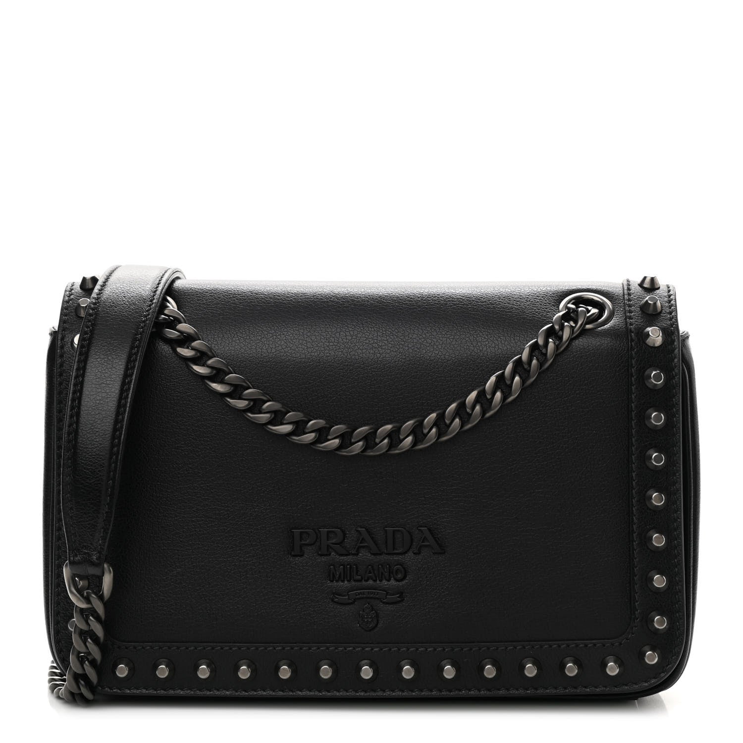 Prada Glace Calfskin Studded Crossbody Black 1 of 9