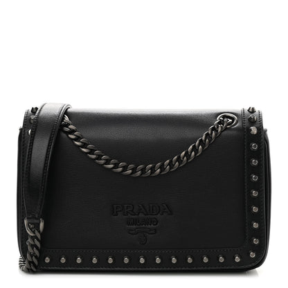 Prada Glace Calfskin Studded Crossbody Black 1 of 9