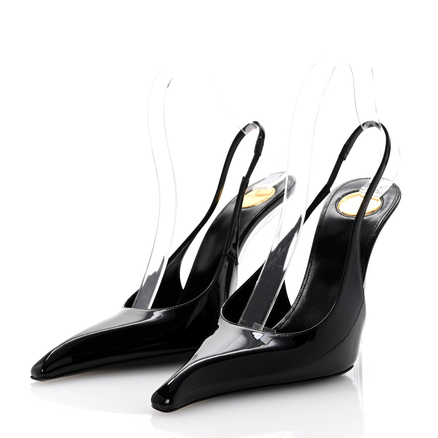 Saint Laurent Patent Calfskin PVC Miller 110 Slingback Pumps 37.5 Black 4 of 9