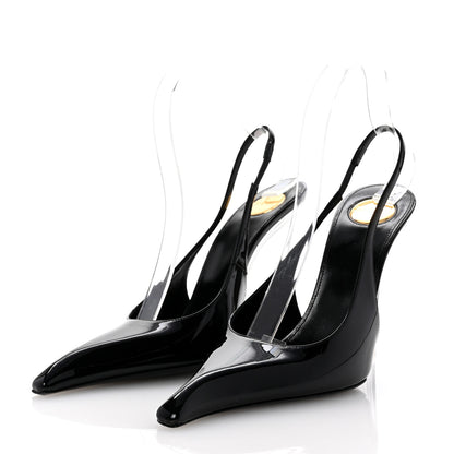 Saint Laurent Patent Calfskin PVC Miller 110 Slingback Pumps 37.5 Black 4 of 9