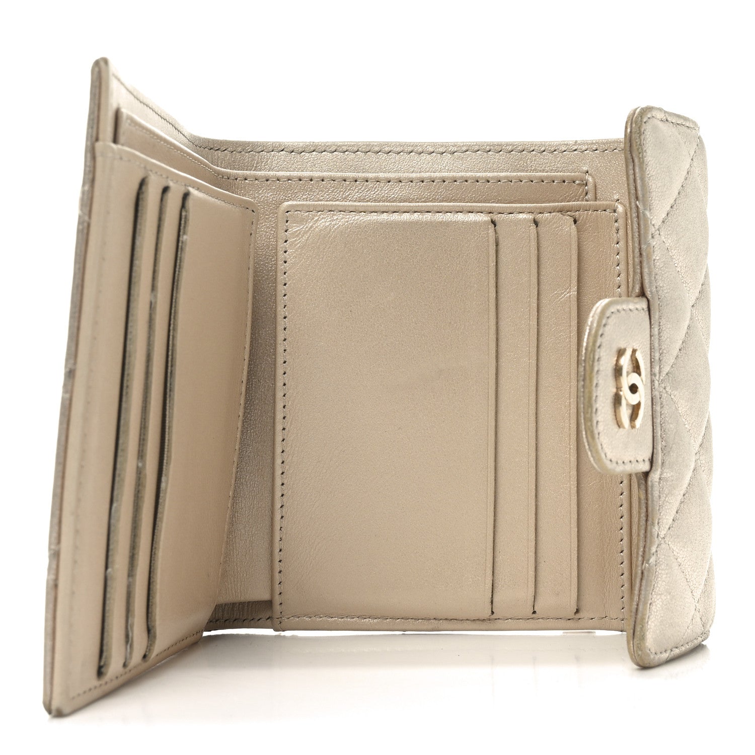 Chanel Metallic Lambskin Quilted Flap Card Holder Wallet Light Gold 5 of 10