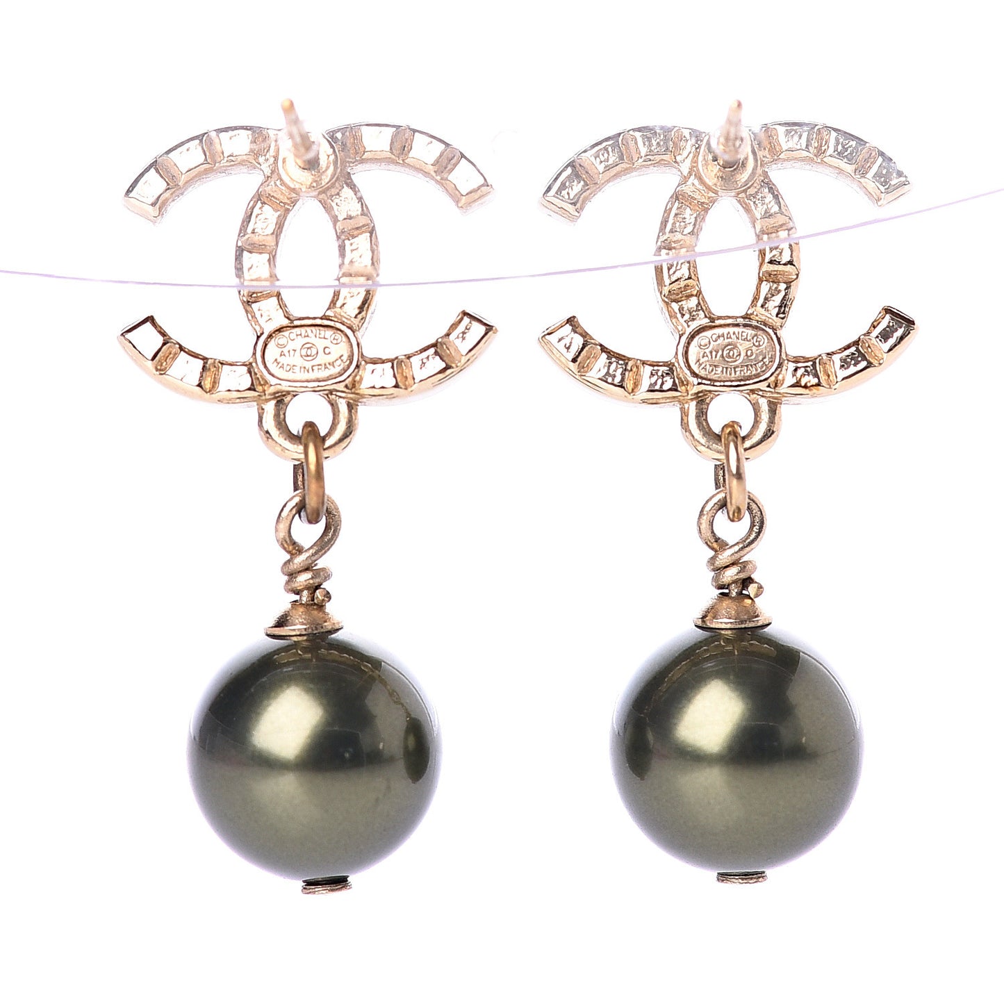 Pearl CC Drop Earrings Green Gold