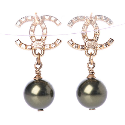 Chanel Pearl CC Drop Earrings Green Gold 4 of 5