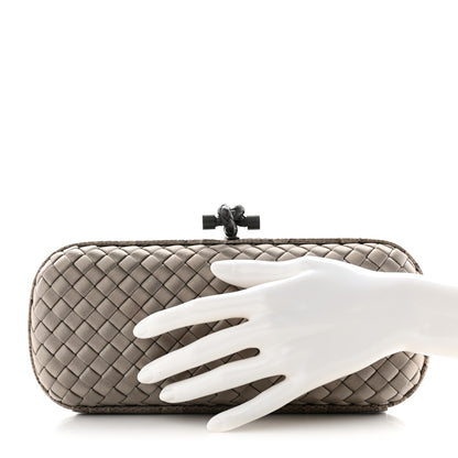 Bottega Veneta Satin Intreccio Impero Stretch Knot Clutch Limestone 2 of 7