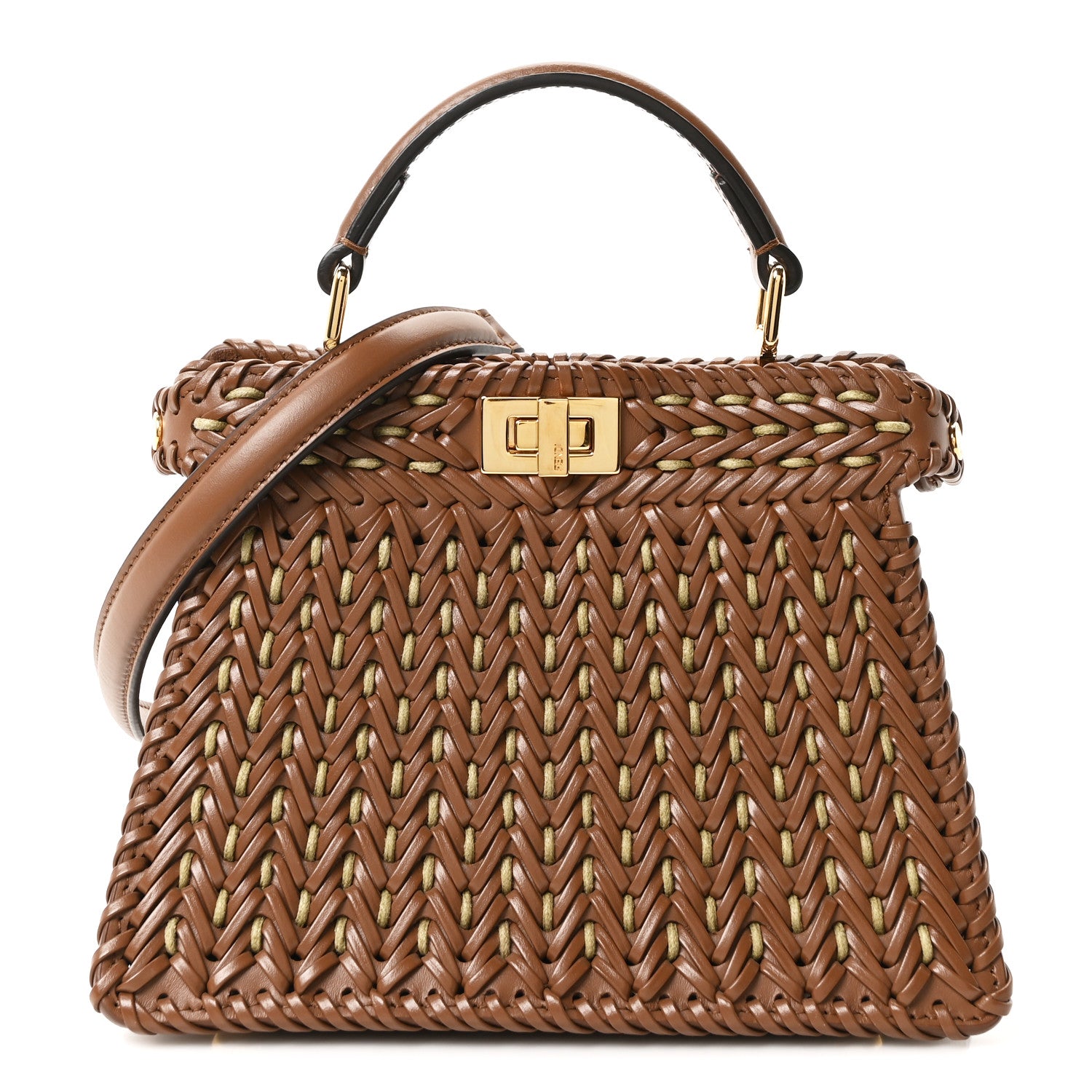 Fendi Vitello King Shiny Nappa Intreccio Petite Peekaboo I SEE U Satchel Gianduia 1 of 11