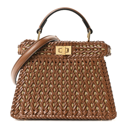 Fendi Vitello King Shiny Nappa Intreccio Petite Peekaboo I SEE U Satchel Gianduia 1 of 11