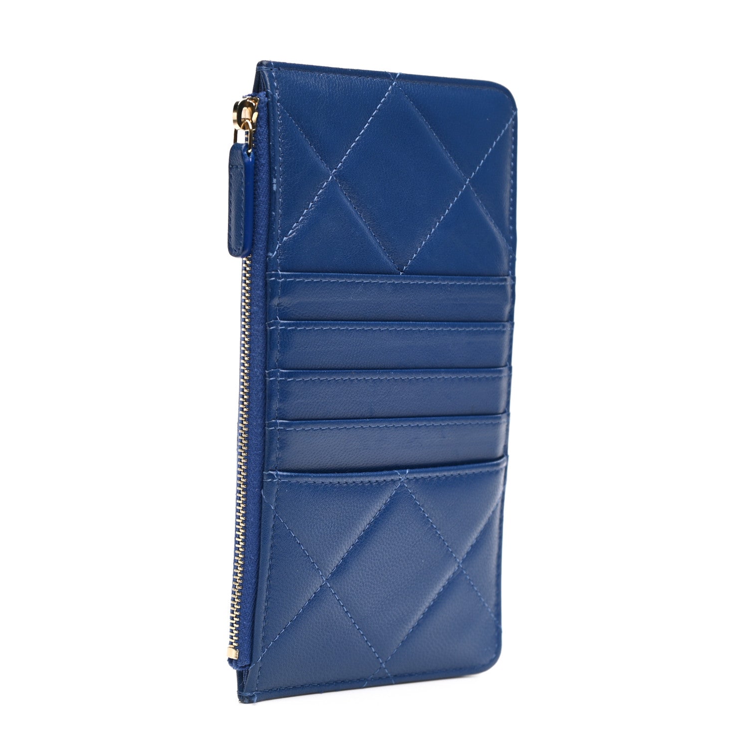 Chanel Shiny Goatskin Quilted Chanel 19 Flat Wallet Pouch Blue 3 of 8