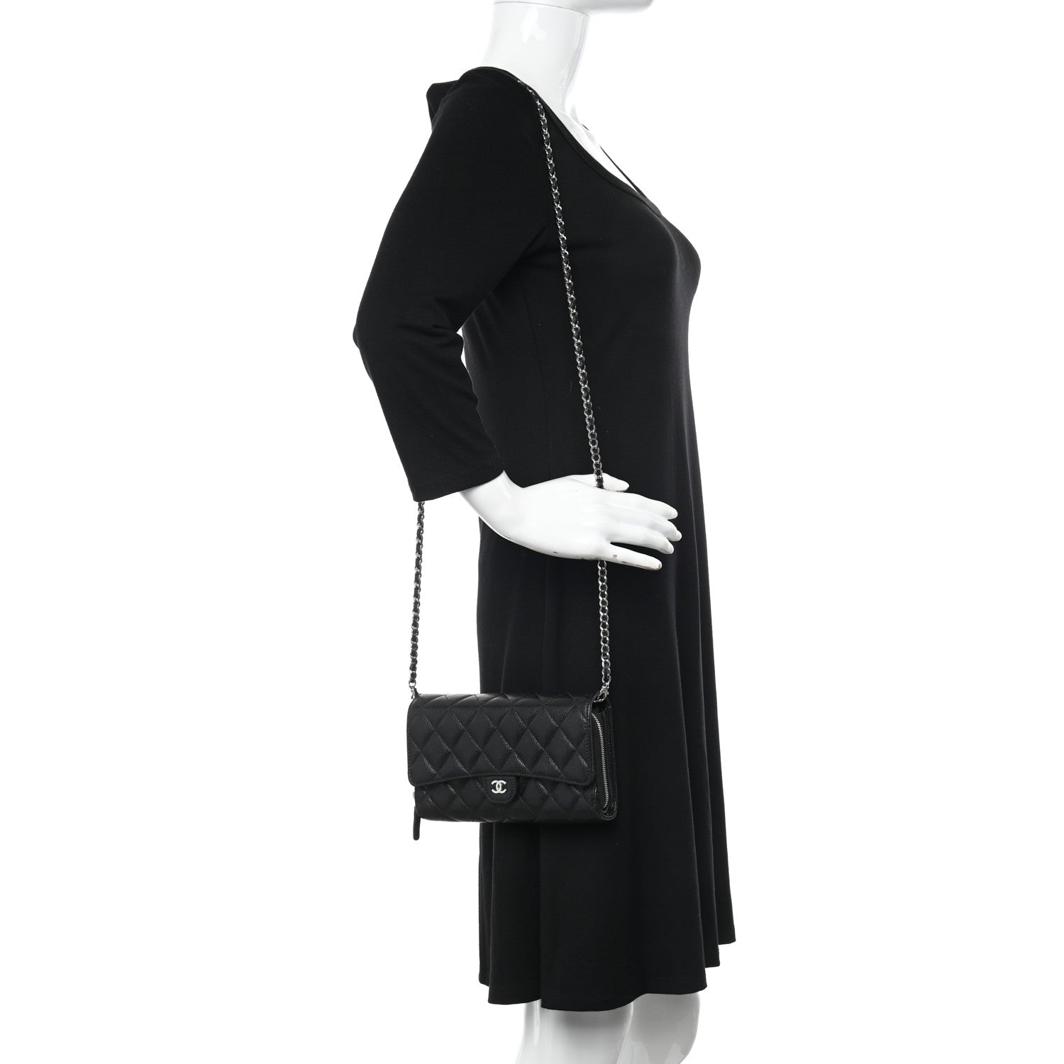 Chanel Caviar Quilted Phone Holder Wallet on Removable Chain Black 2 of 17