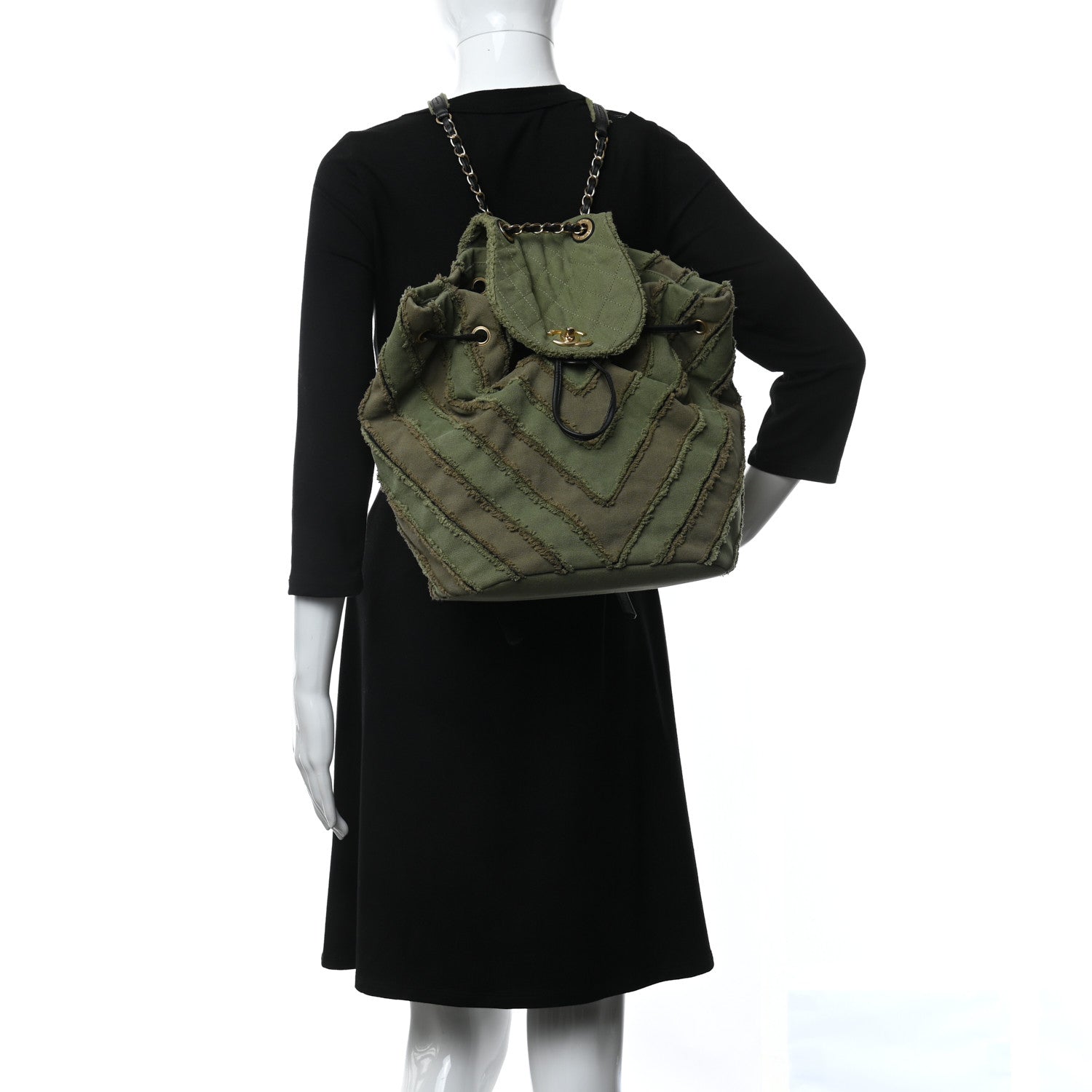 Chanel Canvas Chevron Cuba Patchwork Backpack Khaki 3 of 11