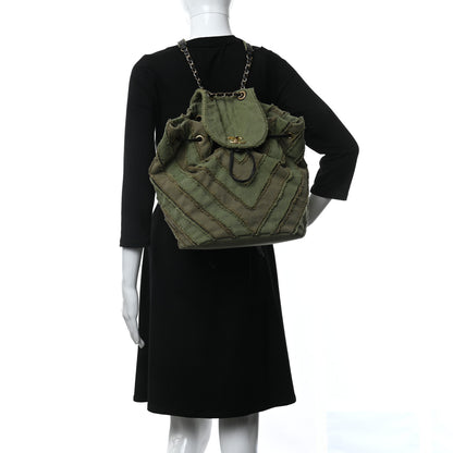 Chanel Canvas Chevron Cuba Patchwork Backpack Khaki 3 of 11