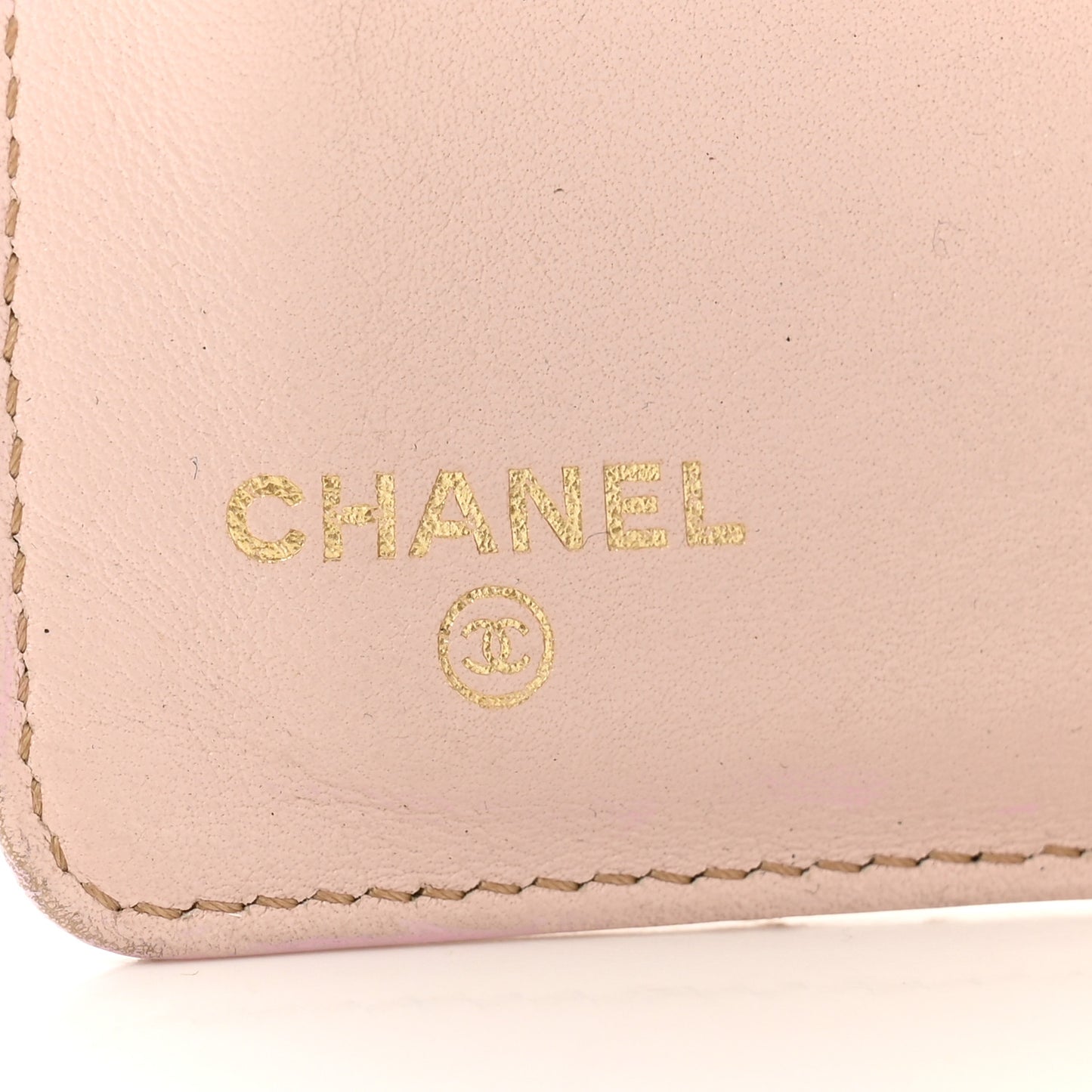 Metallic Calfskin Quilted Yen Wallet Gold Pink