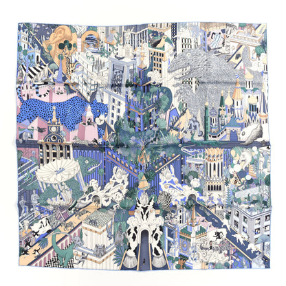 Hermes Silk Animapolis Scarf 90 Bleu Gris Vieux 1 of 4