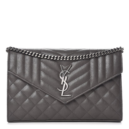 Saint Laurent Sheepskin Tri-Quilt Monogram Envelope Chain Wallet Earth 1 of 13