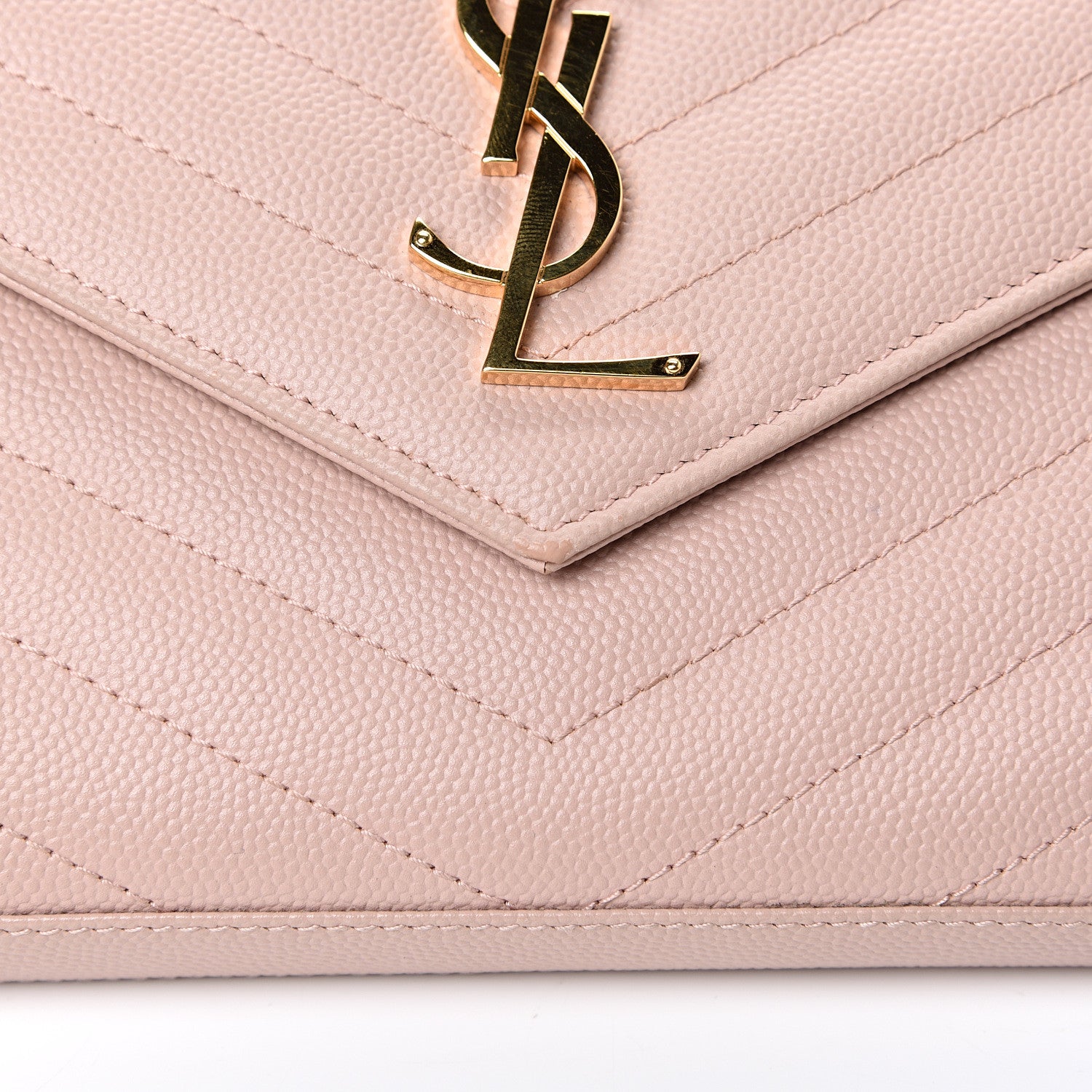 Saint Laurent Grain De Poudre Matelasse Chevron Monogram Chain Wallet Pale Blush 12 of 13