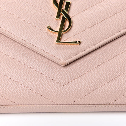 Saint Laurent Grain De Poudre Matelasse Chevron Monogram Chain Wallet Pale Blush 12 of 13