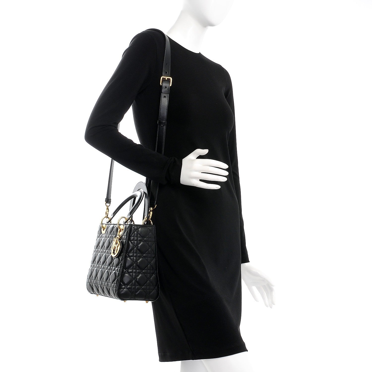 Christian Dior Lambskin Cannage Medium Lady Dior Black 2 of 15