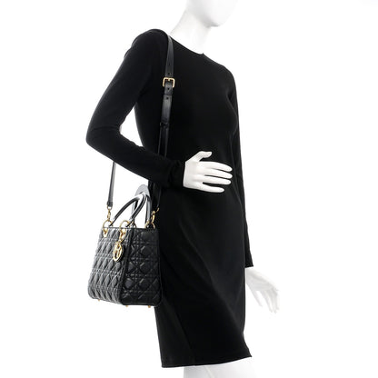 Christian Dior Lambskin Cannage Medium Lady Dior Black 2 of 15